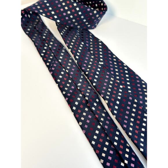 Beau Brummel Soho Silk Tie Navy Purple White Square Pattern Handmade Men’s - Picture 6 of 9